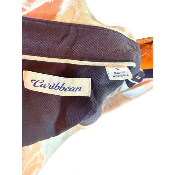 Caribbean Sz L Tropical Print Hawaiin Button Down Shirt Vacation Beach - Picture 9 of 10